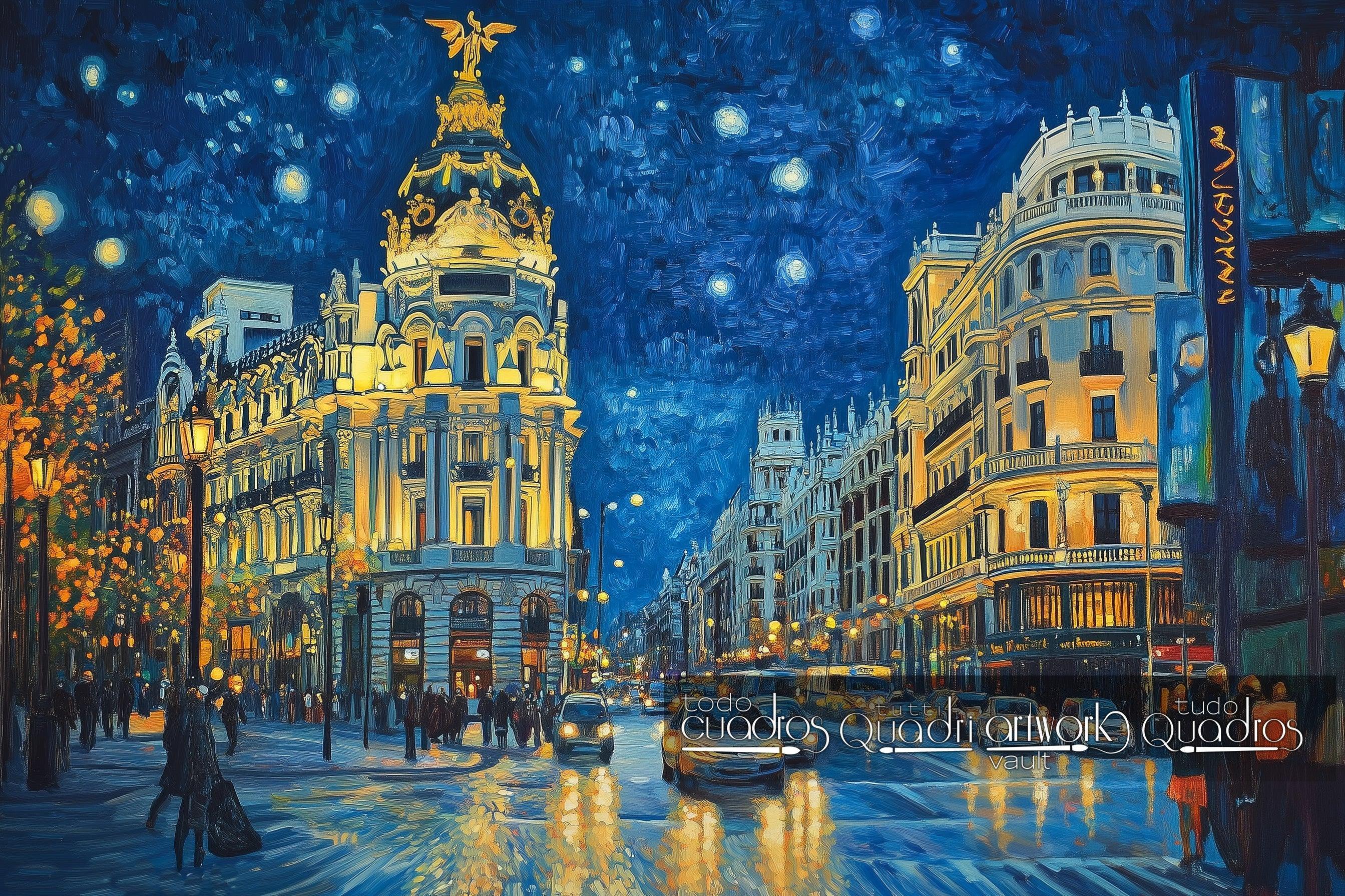 Nacht in Madrid, im Stil von Van Gogh
