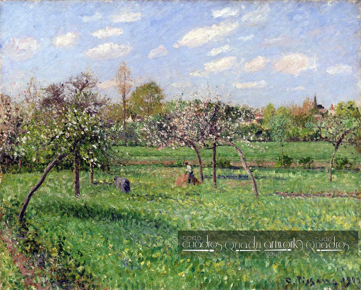 Frühling bei Morgendämmerung und bewölkt, Pissarro