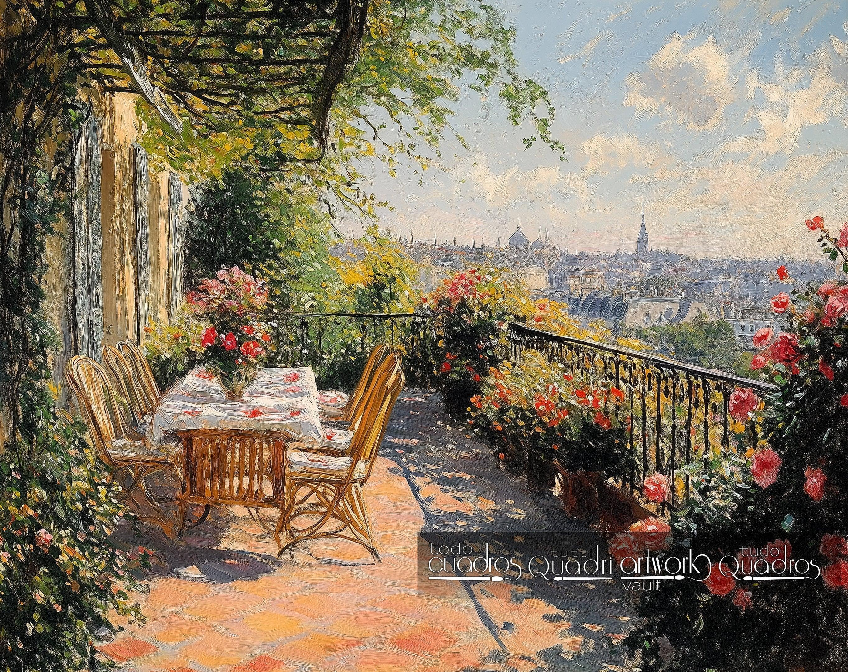 Frühstück zwischen Blumen, im Stil von Monet