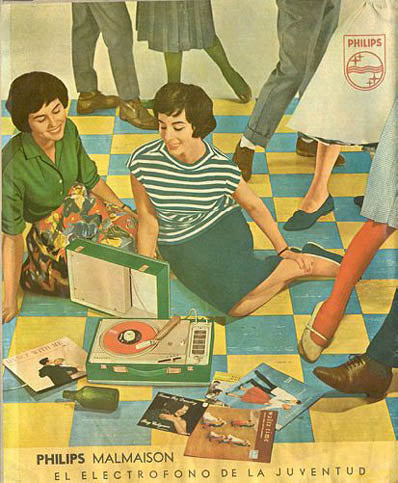 Cartel antiguo de tocadíscos.