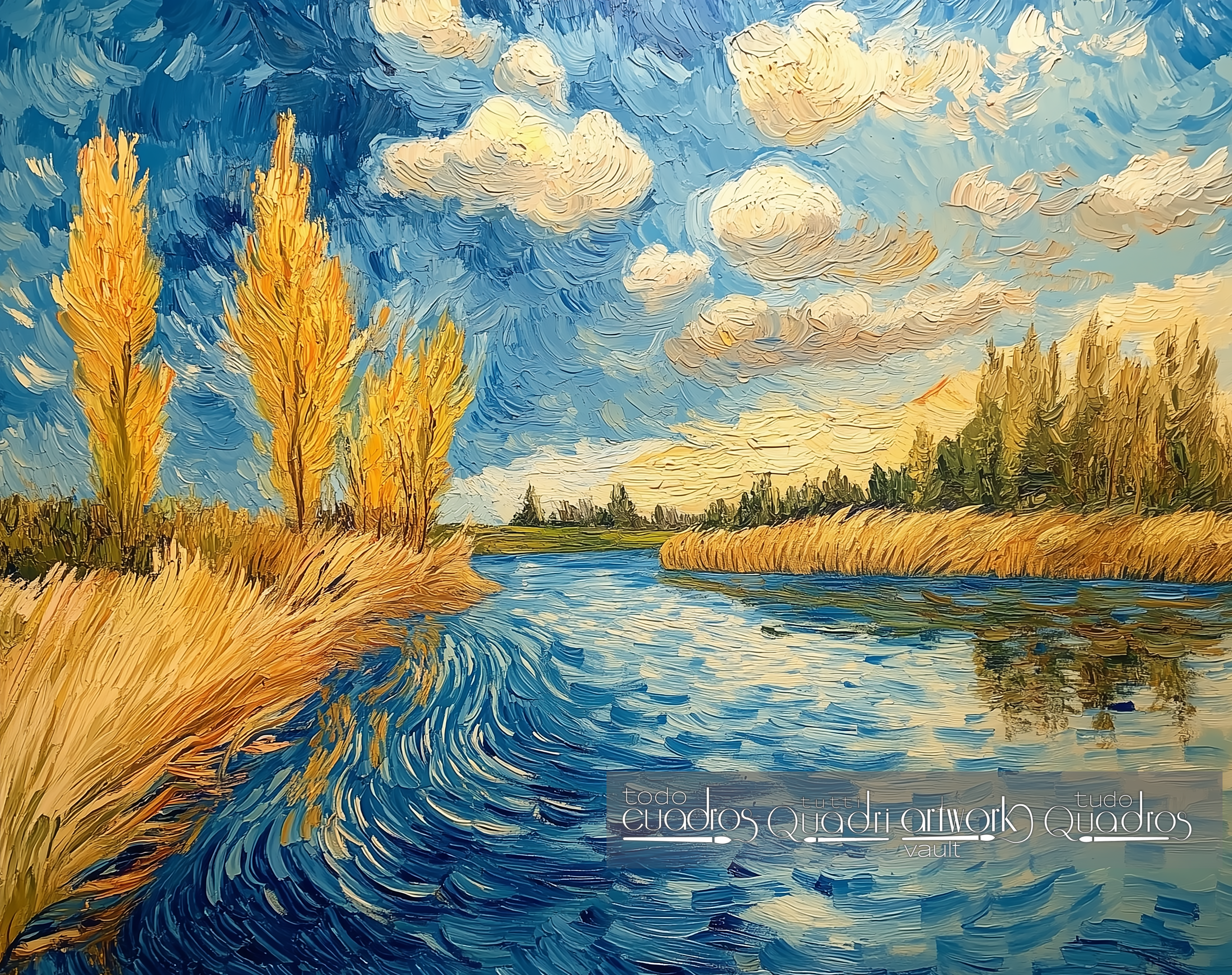 Flusslandschaft, im Stil von Van Gogh